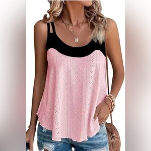 Only story Women's Flowy Eyelet Embroidery Tank Top